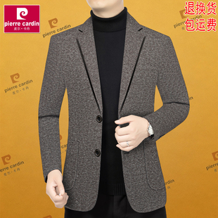 皮尔卡丹男士羊毛呢西装夹棉加厚休闲西服中年冬季外套新款爸爸装