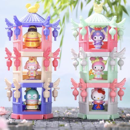 正版三丽鸥古韵亭台盲盒古风HelloKitty丑鱼亭子造型摆件手办礼物