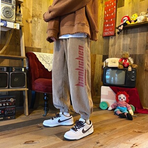 港风灯芯绒藏青色1保暖加厚休闲运动裤A061-K1886-P50控价68图片