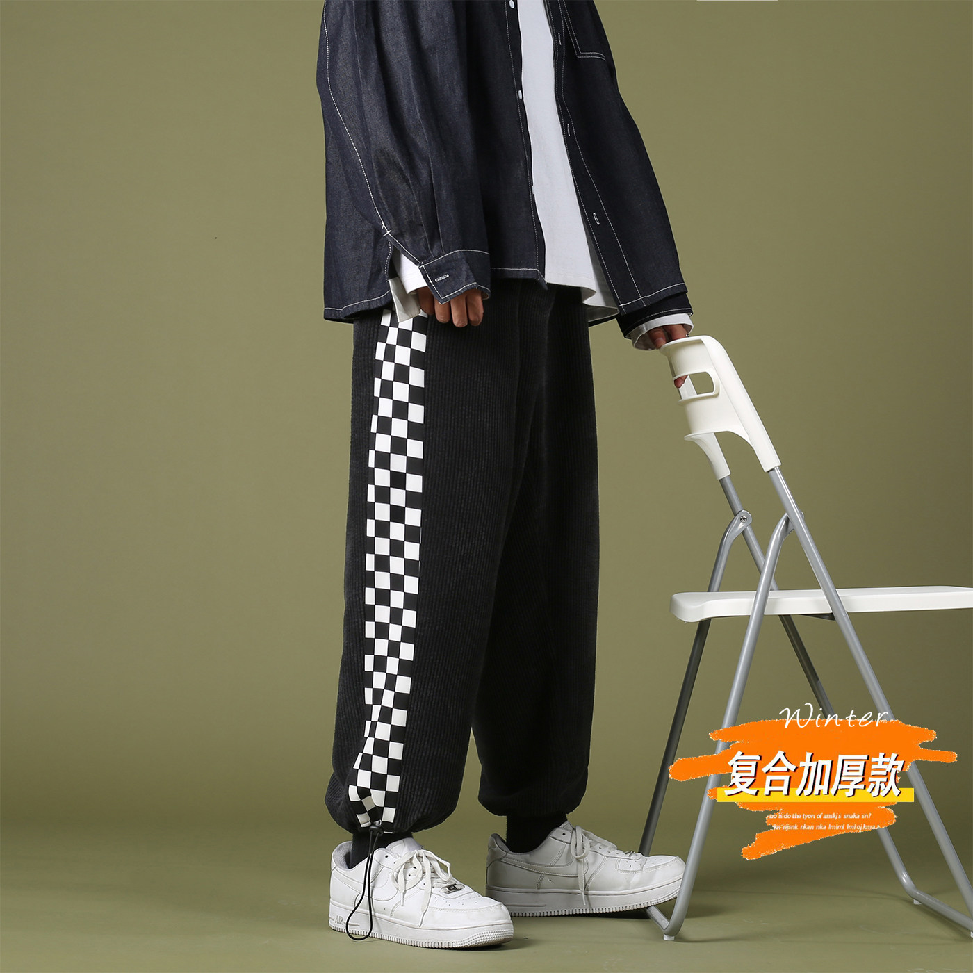 2021秋冬款绿墙加绒灯芯绒灰色2卫裤运动裤A061,男装休闲裤,电商A061