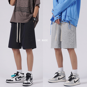 2021夏季新款青春五分裤男休闲男潮男短裤A061-DK356-P35控45aa,黑色直筒裤子搭配灰色上衣图片