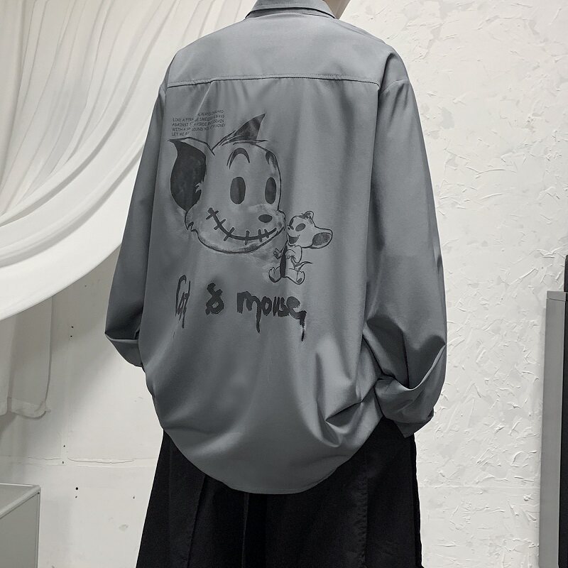 2021春款港风白色宽松休闲衬衣长袖衬衫B275-C9004,男装衬衫,电商A061