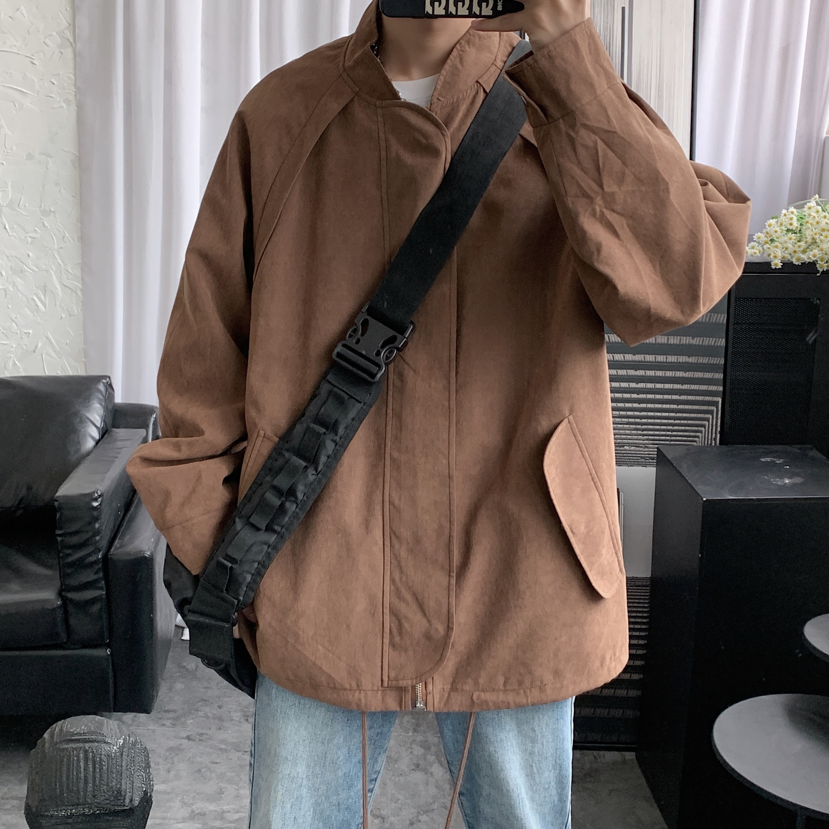 2021新款短句咖啡色男士大码春款夹克A061-XJK3018-P65AAA图片