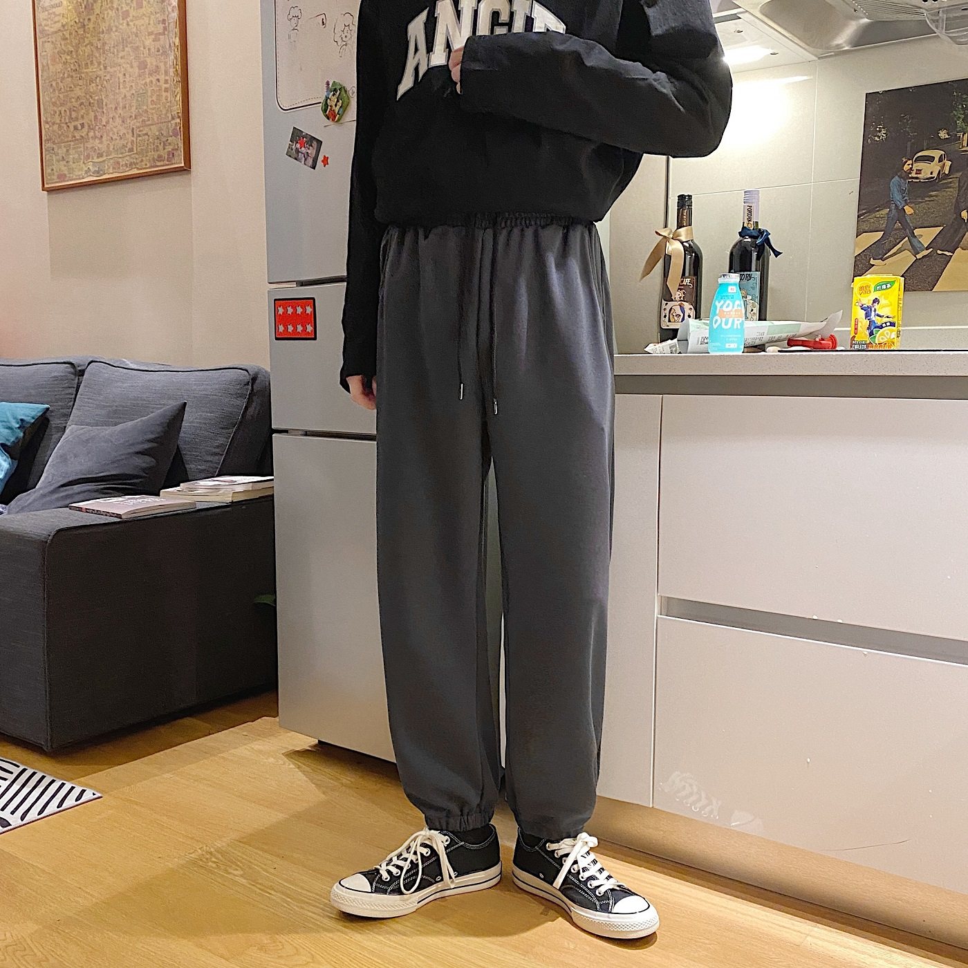 2021春款港风棉面雾霾蓝2休闲宽松卫裤运动裤A061,男装休闲裤,电商A061
