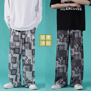 冰丝阔腿裤男哈伦裤收口九分裤直筒拖地裤子A061-K2142P35限49r