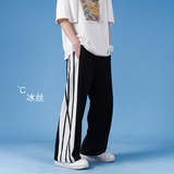 黑色拼条阔腿裤男哈伦裤九分裤直筒拖地裤子A061限68a，男装休闲裤，电商A061