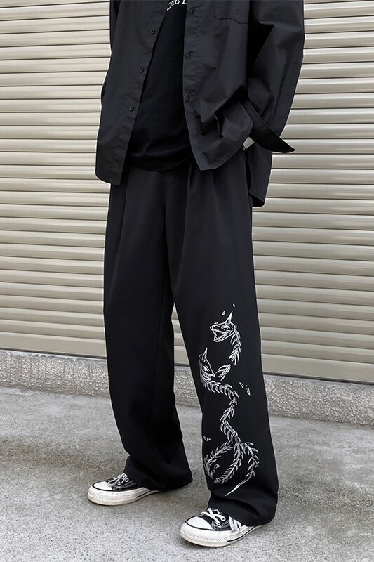 暗黑多印花阔腿拖地休闲裤男复古长裤A061限68,男装休闲裤,电商A061