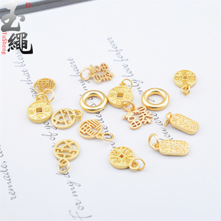 高档古法金配件吊牌小吊坠手工编织手链绳配件金圈吊坠绳腰链配饰