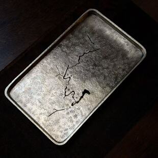 长方梅花茶盘纯锡手工茶船功夫茶具养壶托盘蓄水壶承25x15x4cm