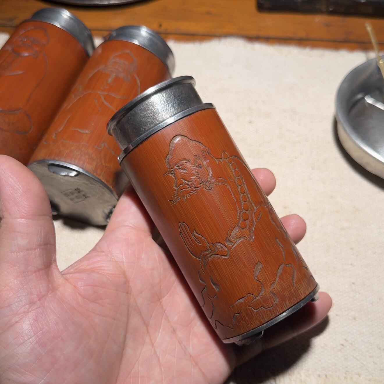 双层盖密封性好老竹筒包锡茶叶罐全手工纯锡储茶罐禅意茶具锡内胆