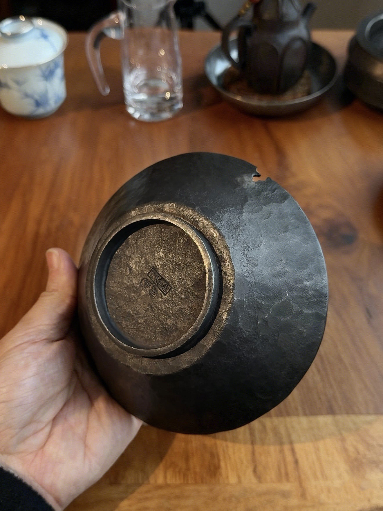 手工纯锡斗笠壶承淋壶养紫砂壶碗型壶承锔钉带底足诧寂风干泡14cm