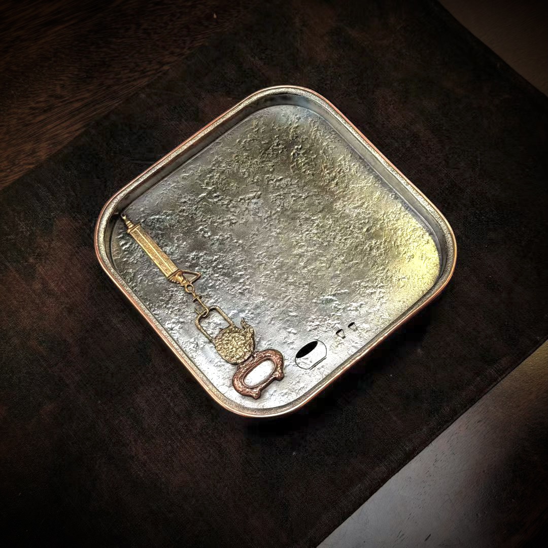 包铜边纯锡手工大茶盘四方蓄水壶承潮汕工夫茶茶船建水15x15x4cm
