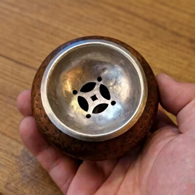 锡盖紫铜水盂迷你小建水手工锤纹铜钱錾刻姹寂茶渣缸茶道配件130c