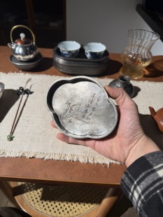 手工纯锡加厚海棠壶承诗文兰花刻绘底足茶盘急需台15x11.5x1.8cm