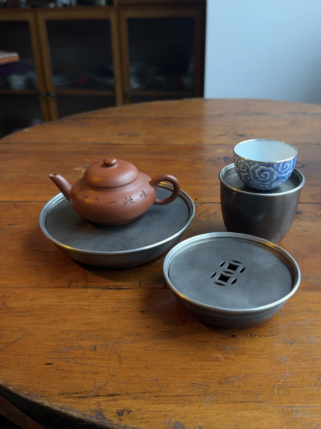 纯锡中式圆形复古锡壶承储水干泡盘小茶盘茶海迷你壶承茶托小建水