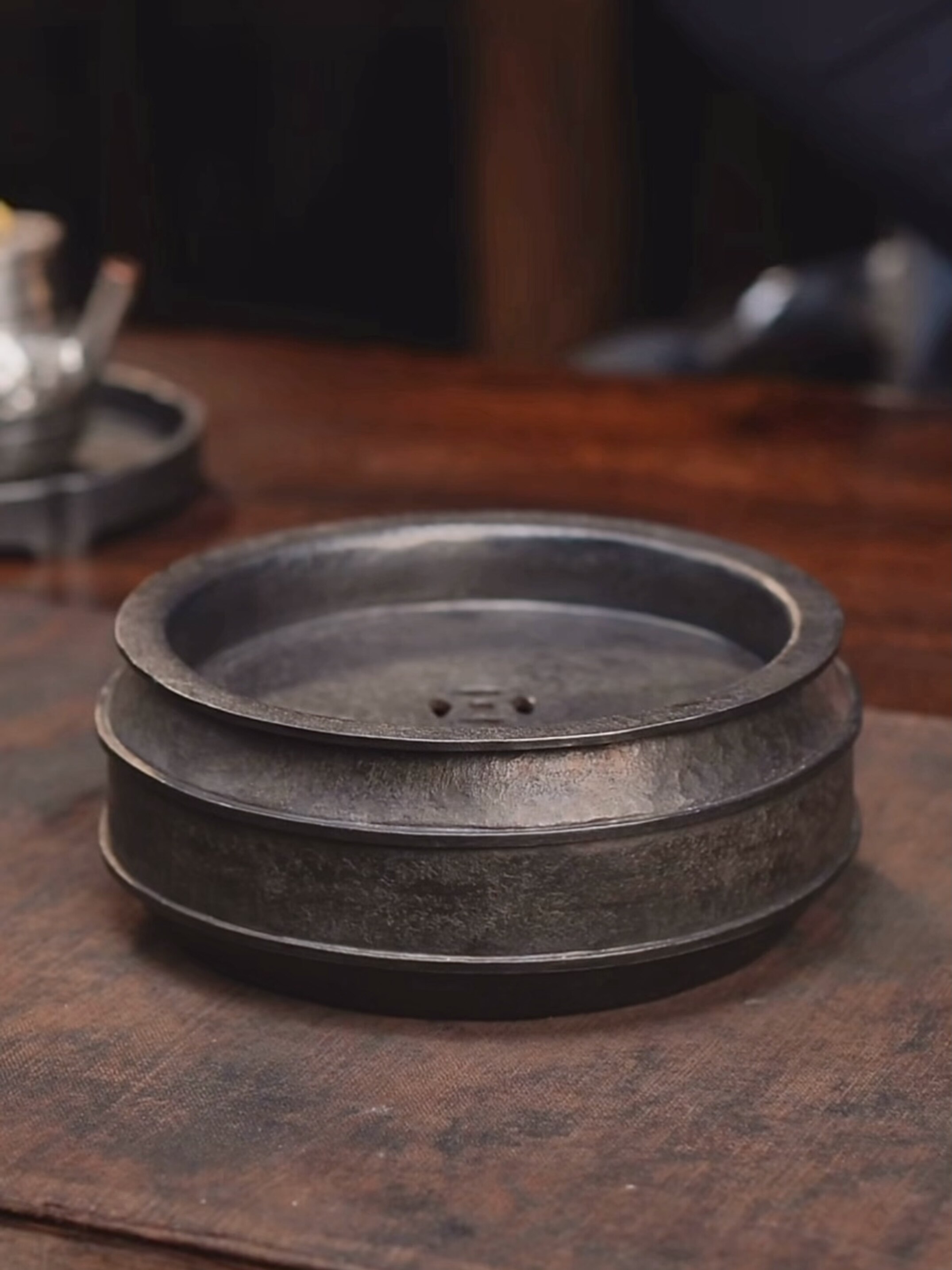 纯锡手工仿古双线壶承圆形潮汕功夫茶茶船老锡建水蓄水茶海800ml