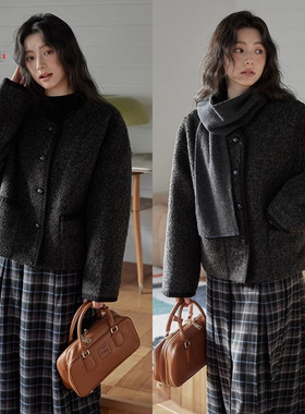 素衣彼时3270秋冬女士小个子毛呢外套纸样韩系圆领简约上衣裁剪图