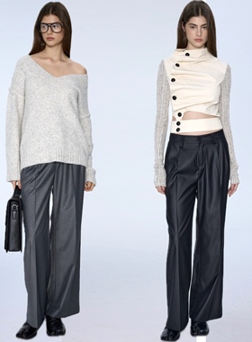 高智精英衣橱里的经典复古双摺西裤 CSFC*基础款 黑/灰光面西裤