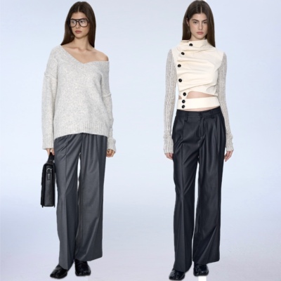 高智精英衣橱里的经典复古双摺西裤 CSFC*基础款 黑/灰光面西裤