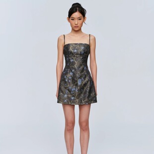 自然收腰带口袋连衣裙夏 金丝提花抹胸吊带连衣裙 CSFC 新中式