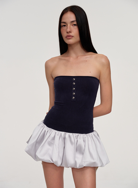 CSFC 运动芭蕾机能抹胸蓬蓬裙小众设计师品牌黑色连衣裙短裙夏