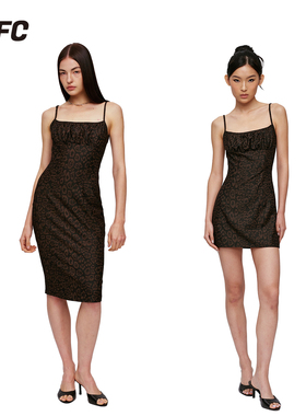 CSFC 豹纹印花抹胸褶皱吊带连衣裙 长款/短款