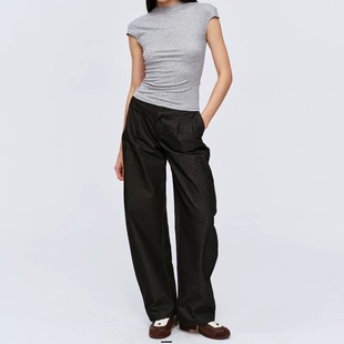 炭灰色棉 低腰夏季 CSFC 书卷气百搭休闲弯刀裤