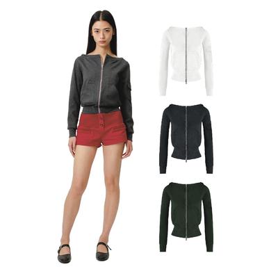 休闲却时髦 CSFC质感一字领拉链卫衣轻便短外套