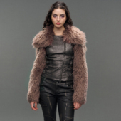 CSFC 显瘦气场保暖中世纪骑士外套冬 金属皮外套拼接皮草皮带束腰