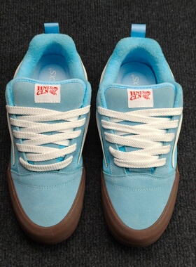 knu skool美式街头天蓝色闪电标鞋板鞋胖胖面包鞋滑板鞋情侣