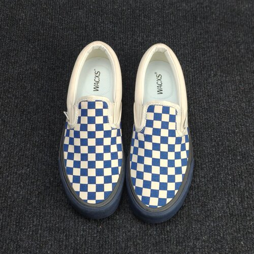 新款Slip-On蓝白棋盘格帆布鞋一脚蹬懒人鞋透气潮流百搭休闲板鞋