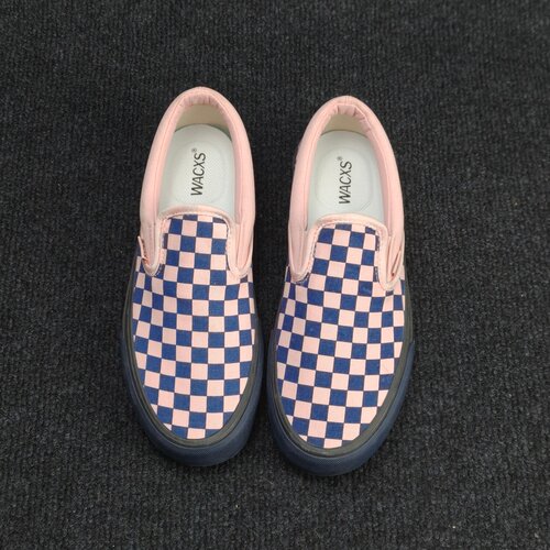 Slip-on粉蓝棋盘格一脚蹬男女同款休闲鞋帆布鞋滑板鞋情侣款百搭