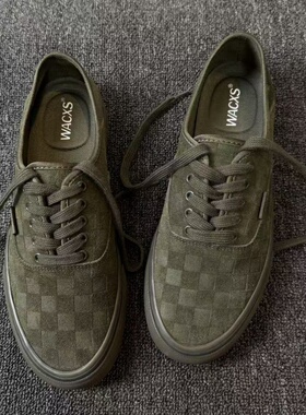 新款VR3复古军绿色男女休闲透气板鞋麂皮立体棋盘格滑板板鞋