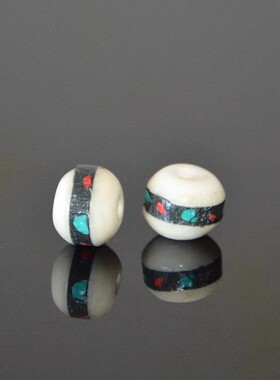 天然牦牛骨绿松石果圆散珠10mm