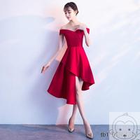 敬酒服新娘2024新款夏季一字肩短款紅色魚尾小個子晚禮服連衣裙女