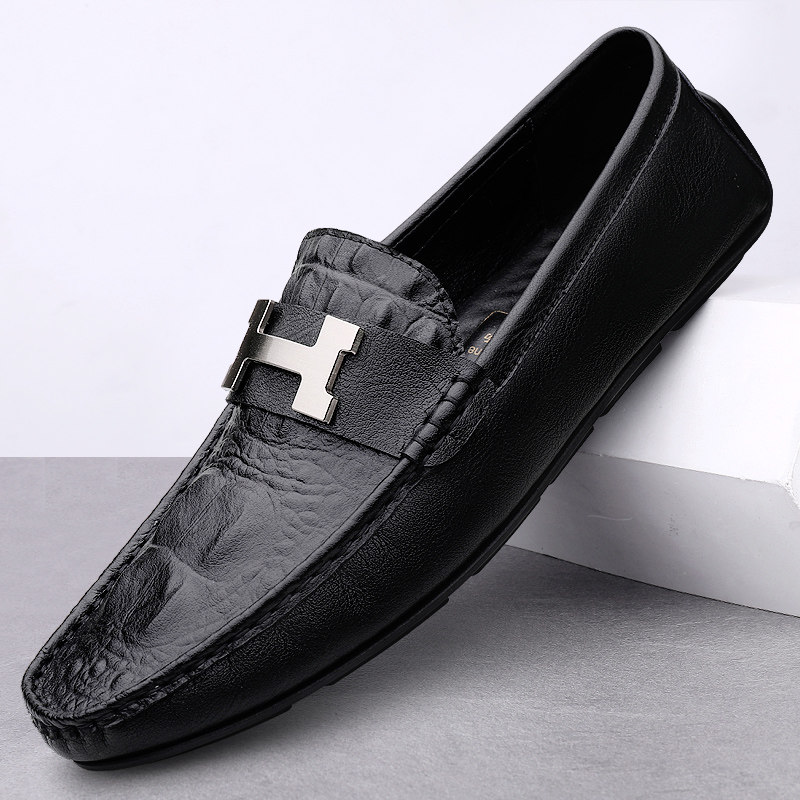 休闲皮鞋男鞋春秋季2025款透气真皮一脚蹬鞋子男豆豆鞋驾车懒人鞋,流行男鞋,乐福鞋（豆豆鞋）,淘宝优惠券,粉丝福利购,淘宝优惠卷