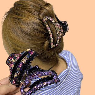 【9cm】抓夹捷克钻简约时尚大号发抓后脑勺盘发抓鲨鱼夹头饰发夹