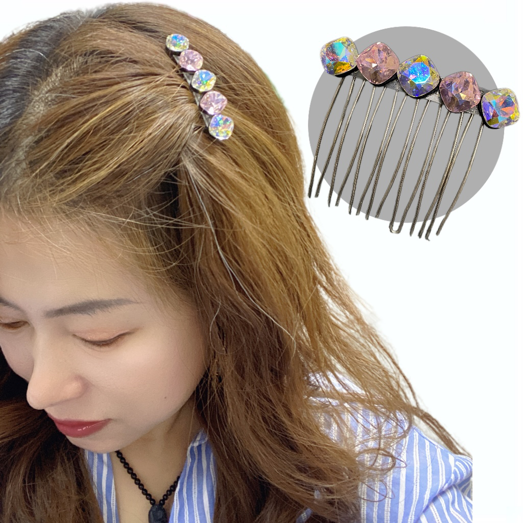 韩版新款肥方水晶插梳发梳无痕压发高级感刘海梳发夹碎发夹到插梳