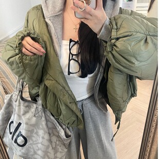 韩国东大门2025冬新款圆领系扣葫芦纹宽松慵懒飞行夹克棉服外套女