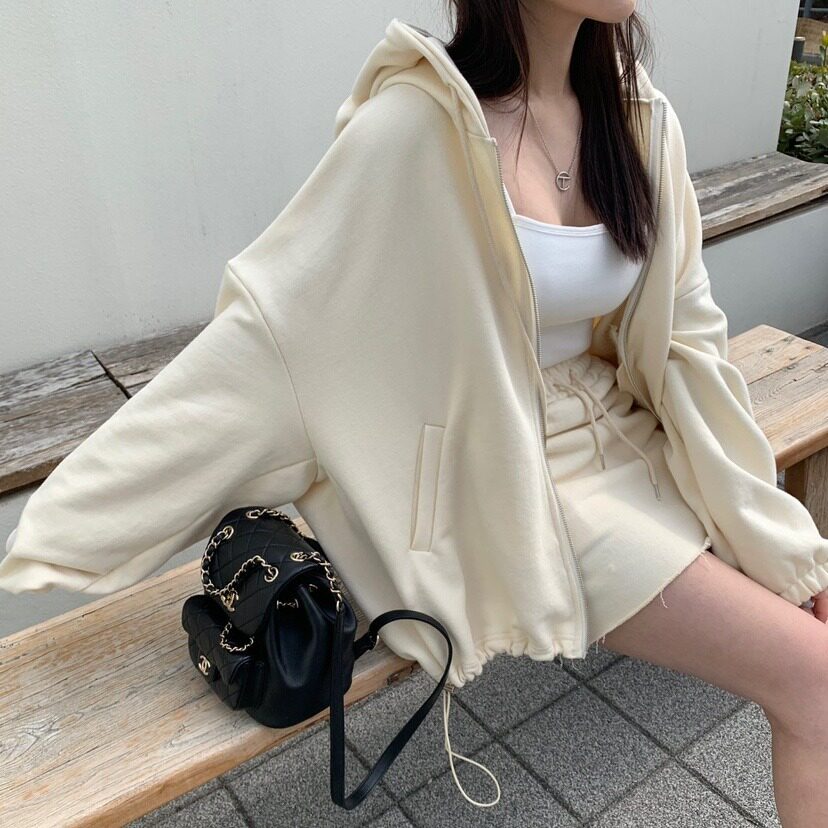 韩国连帽开衫卫衣高腰短裙两件套