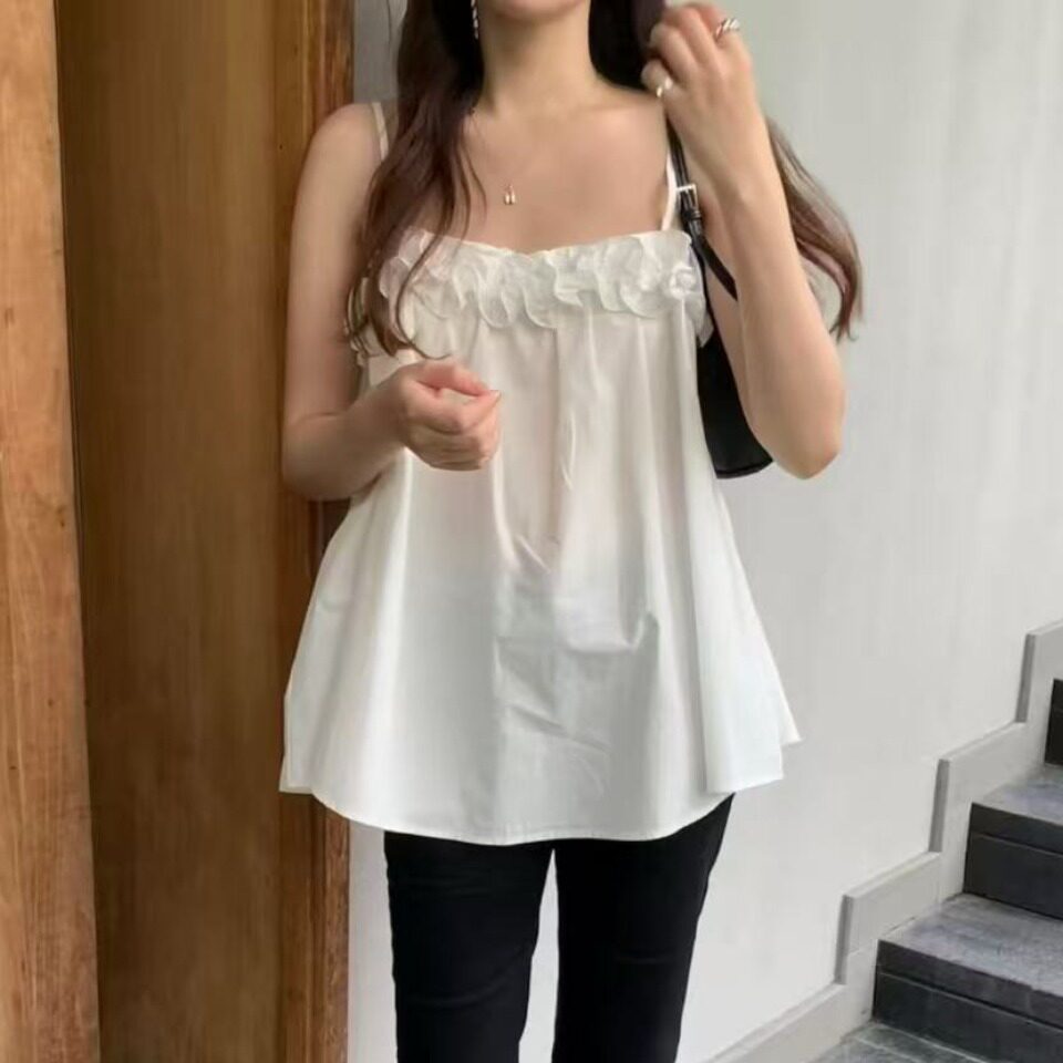 韩国小众立体花朵修身吊带背心女