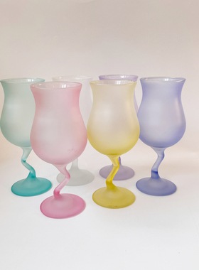 70s美国Vintage异型z型鸡尾酒杯弯角酒杯玻璃杯艺术品收藏J