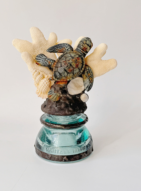 厚重 Vintage美国古董海洋装饰摆件玻璃铁艺海龟珊瑚复古礼物J