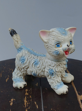 VINTAGE西洋古董意大利古董胶皮小猫玩具娃娃头可动24cm