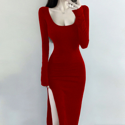 高级感御姐风修身打底连衣裙