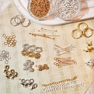 铜镀真金保色单圈龙虾扣花托隔珠包珠圈DIY材料包延长链定位珠