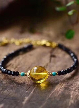 天然手链蜜蜡转运珠黑色尖晶石