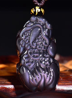 天然黑曜石貔貅五帝钱吊坠