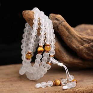 108粒佛珠念珠 白水晶六字真言手链 108颗白水晶手链 赠运费险