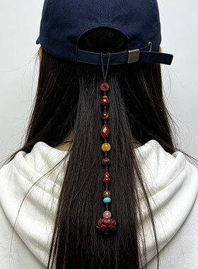 手工编织朱砂莲花挂饰 新中式平安扣棒球帽挂件 日常百搭礼物饰品